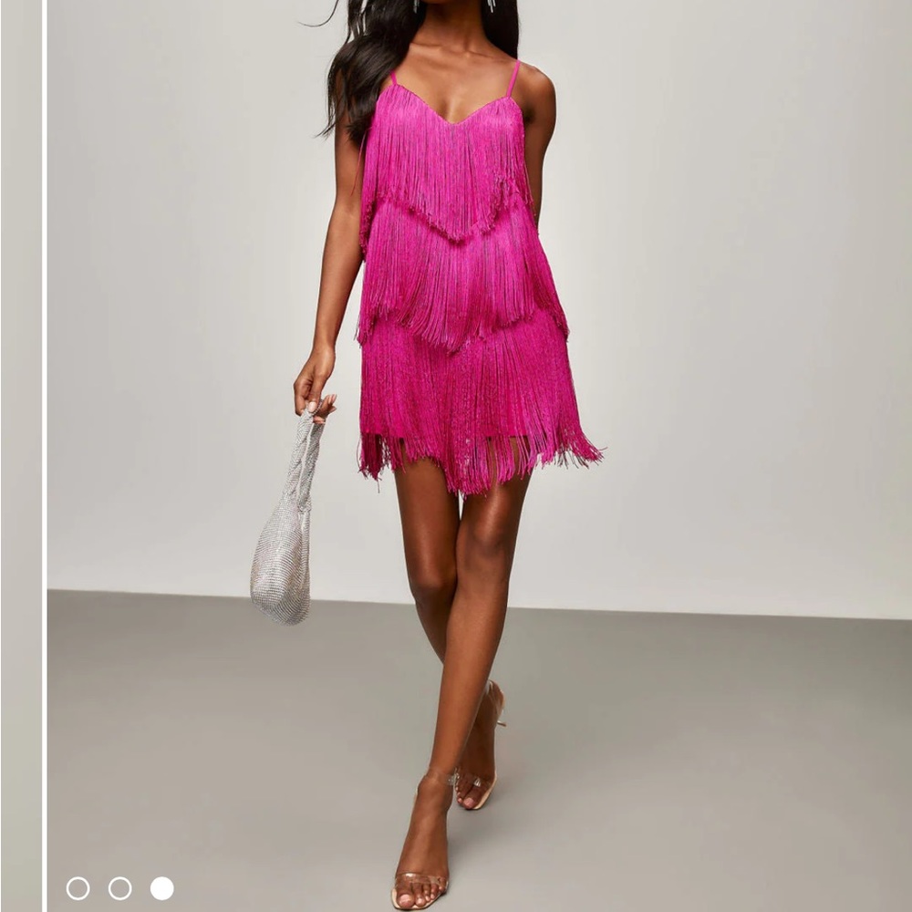 Rodeo Nights Fringe Mini Dress - Hot Pink - M